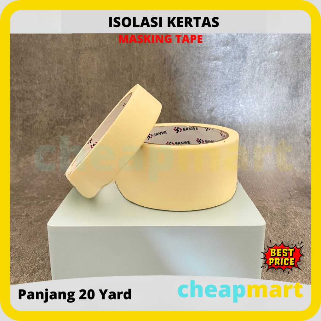 

[20 Yard] Masking Tape Lakban Isolasi Kertas 24mm/48mm Lem Kertas Kualitas Terbaik