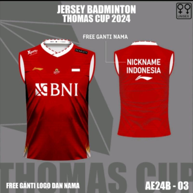 Jersey Kaos Badminton Lining Singlet Thomas Cup 2024 Baju Bulutangkis Custom