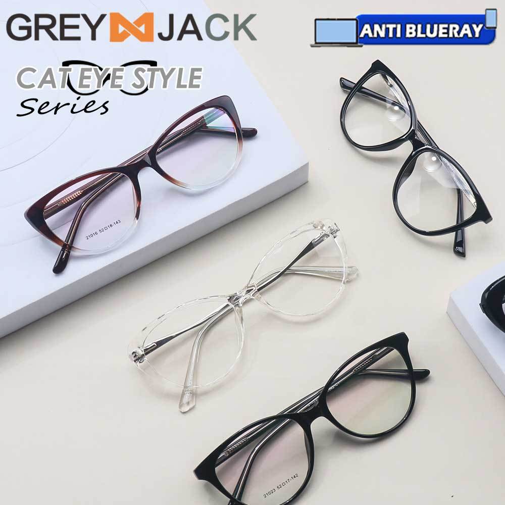 Grey Jack Frame Kacamata Model Cat Eye Series Bahan TR90 Ringan Fashion Wanita Bisa Minus Antiradias