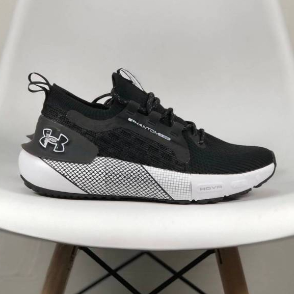 Sepatu Under Armour HOVR Phantom 3 SE Black White Hitam Putih UA Project Rock 2 Sneakers Pria Gym Fi