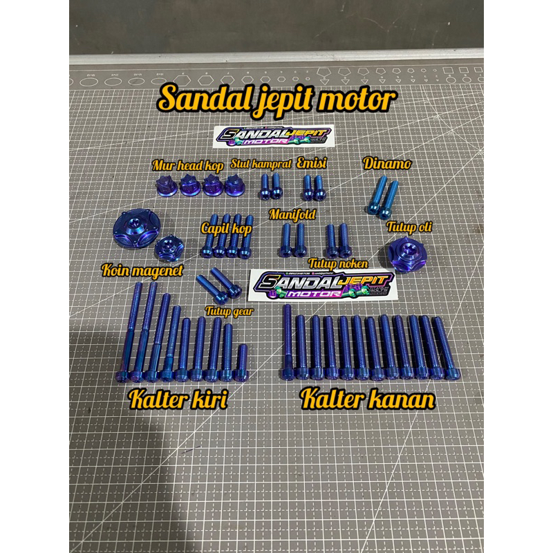 BAUT TITANIUM FULL SET MESIN CB GL MEGAPRO TIGER GL100 BAUT TITANIUM FULL SET BLOK MESIN KALTER KANA