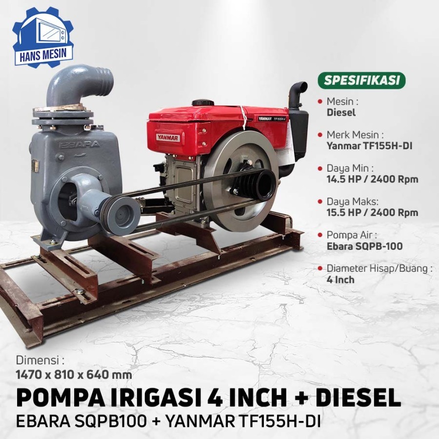 POMPA AIR 4 INCH EBARA SQPB100 KOMPLIT DIESEL YANMAR TF155H-DI