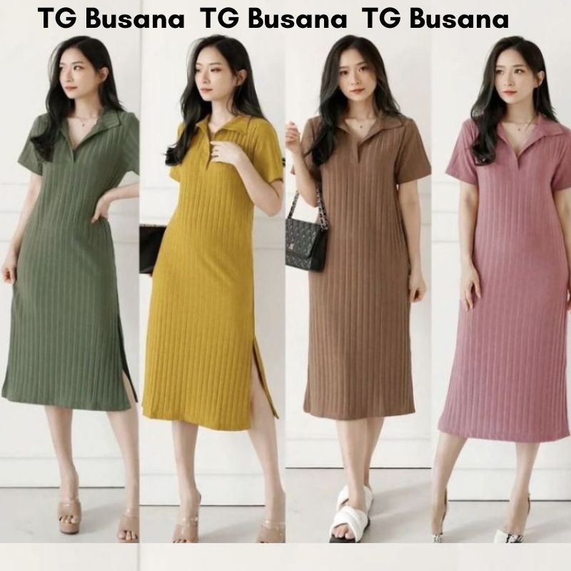 Polo Dress Kerah Wanita Jumbo LD 120 130 Korean Style Rib Rajut Knit Hornet Premium
