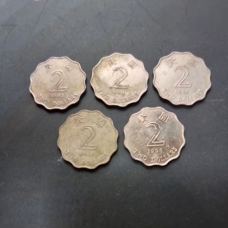 1993 (1 coin) + 1994 (1 coin) + 1997 (1 coin) + 1998 (2 coin) HONGKONG 2 DOLLAR COIN