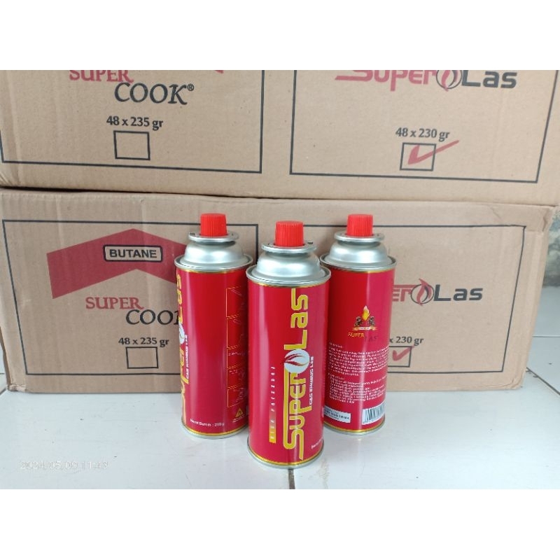 Gas Kaleng Portable Merk Super Las/Gas Kaleng Kompor Portable/ Gas Kompor Camping 230gram (Original)