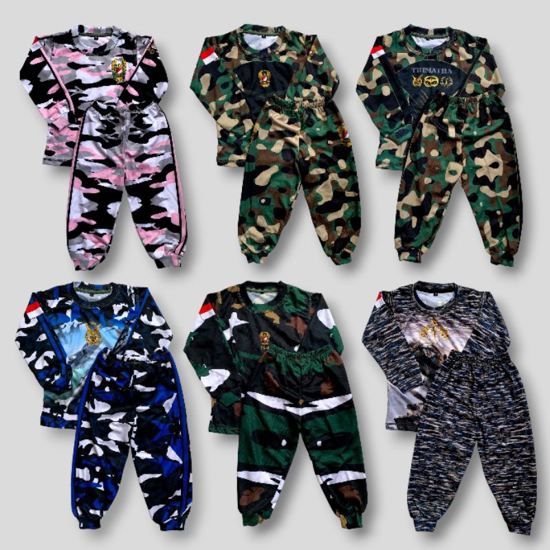 SETELAN JERSEY ANAK TENTARA LENGAN PANJANG MOTIF LORENG - BAJU SETELAN ANAK JERSEY LORENG KIDS ARMY 