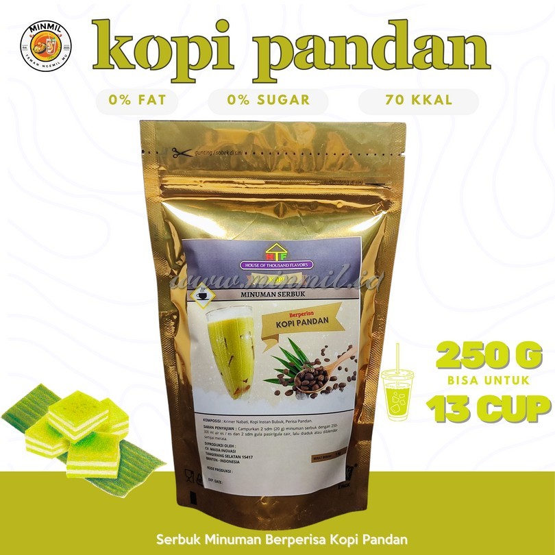 

MINMIL - BUBUK MINUMAN/ MINUMAN SERBUK/ POWDER DRINK 250GR - KOPI PANDAN PREMIUM ORIGINAL TANPA PEMANIS BUATAN