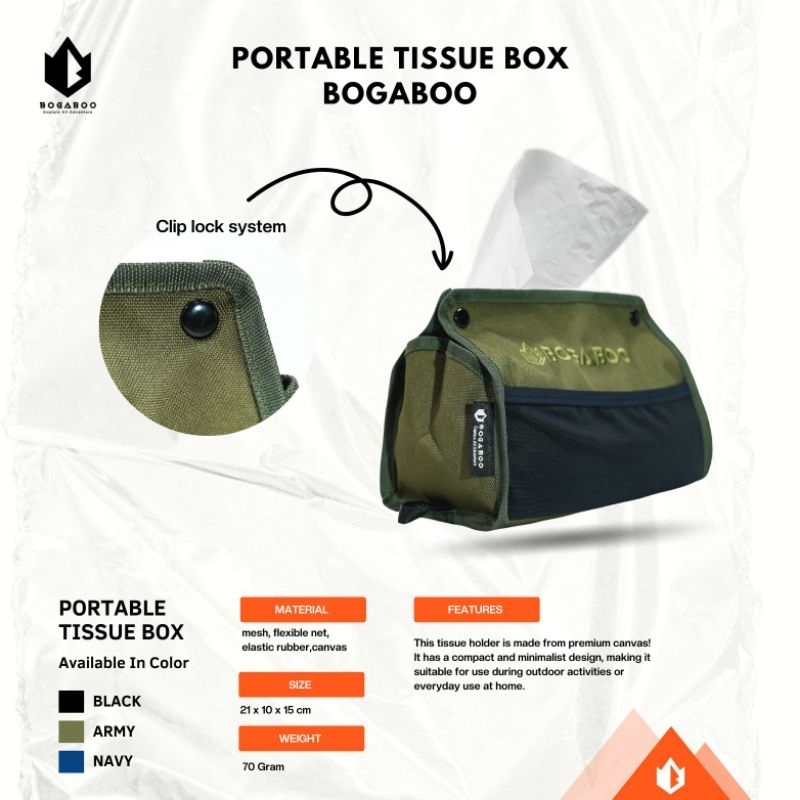 BOGABOO tempat tissue lipat camping - tissue storage box - kantong tissue portable - kotak tisu lipa