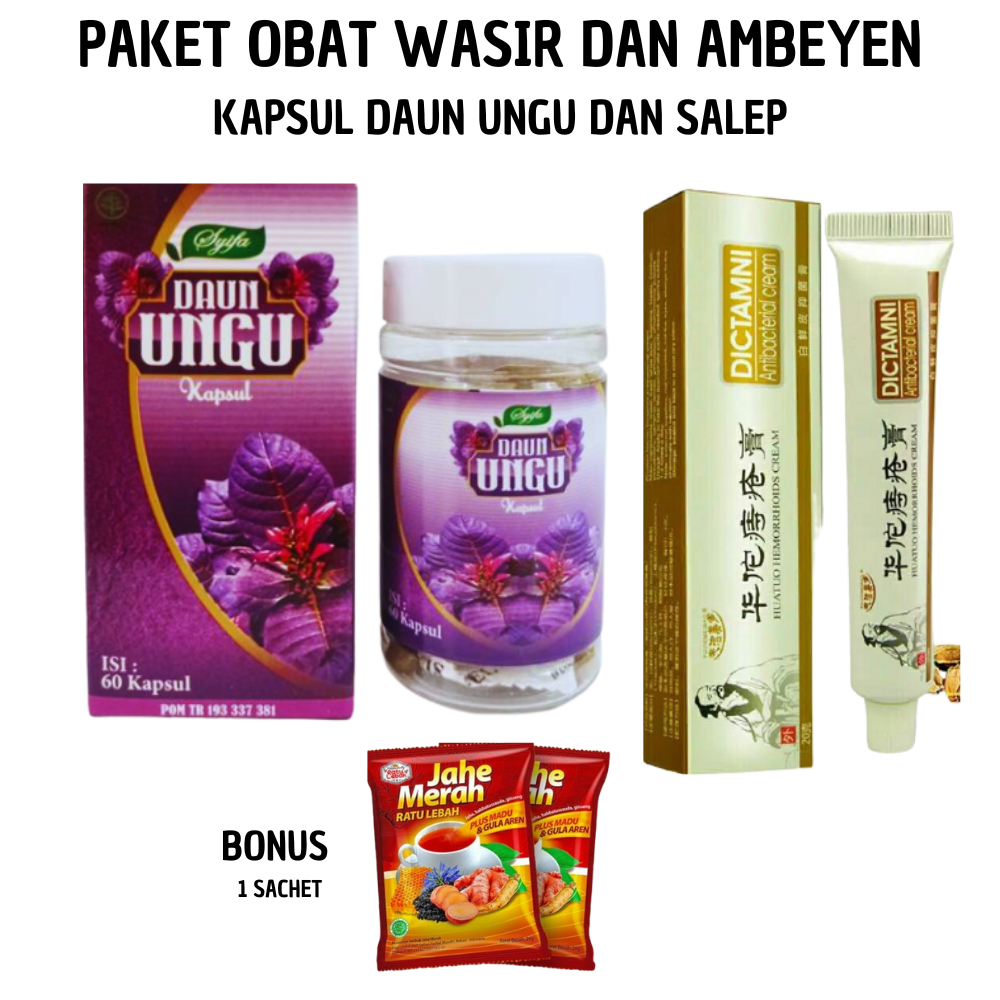 PAKET 2 IN 1 Kapsul Herbal Daun Ungu & Salep Dictamni ORIGINAL BPOM Obat Ambeien Wasir Ambeyen Ampuh