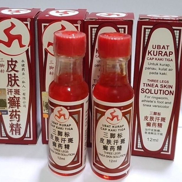 PER 2 PCS Obat kurap, panu, kutu air dan jamur pada kulit cap kaki tiga Cair 12 ml Merah import Orig