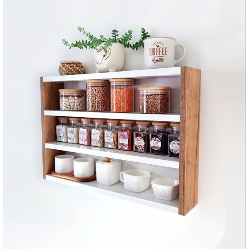 Rak Bumbu Dapur Kayu Aesthetic 4 susun putih 50cm