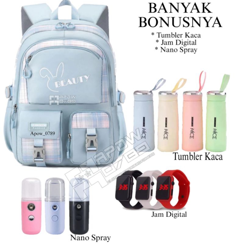 ￼BANYAK BONUSNYA Ransel Anak Sekolah Perempuan Beauty Sd Smp Remaja Gratis NANO SPRAY
