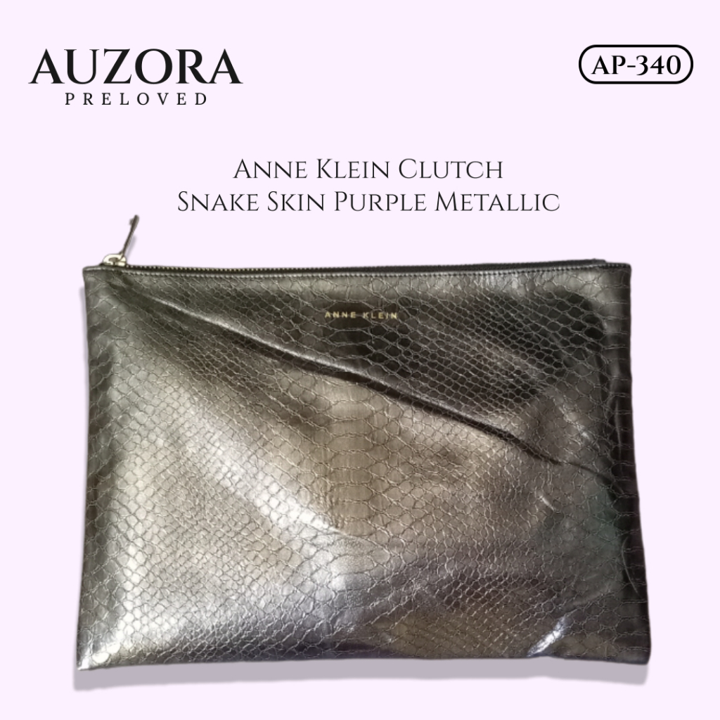 Anne Klein Clutch Bahan Kulit Warna Ungu Metalic