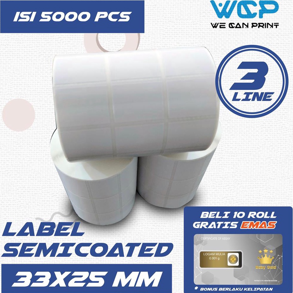 

Promo Label Semicoated 33X25MM Kes Label Sticker Semicoated 33X25 MM 3 LINE 5 PCS