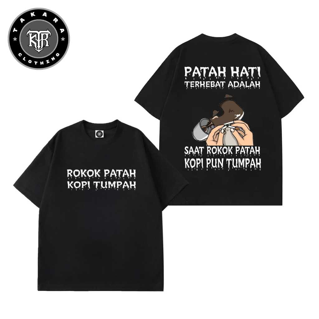 Zuro store Tshirt ROKOK PATAH KOPI TUMPAH Vintage lengan pendek Hitam Kaos distro Unisex