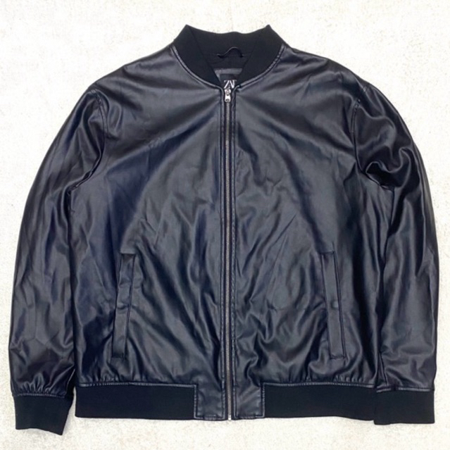 Jacket Bomber Zara Faux Leather XL Hitam