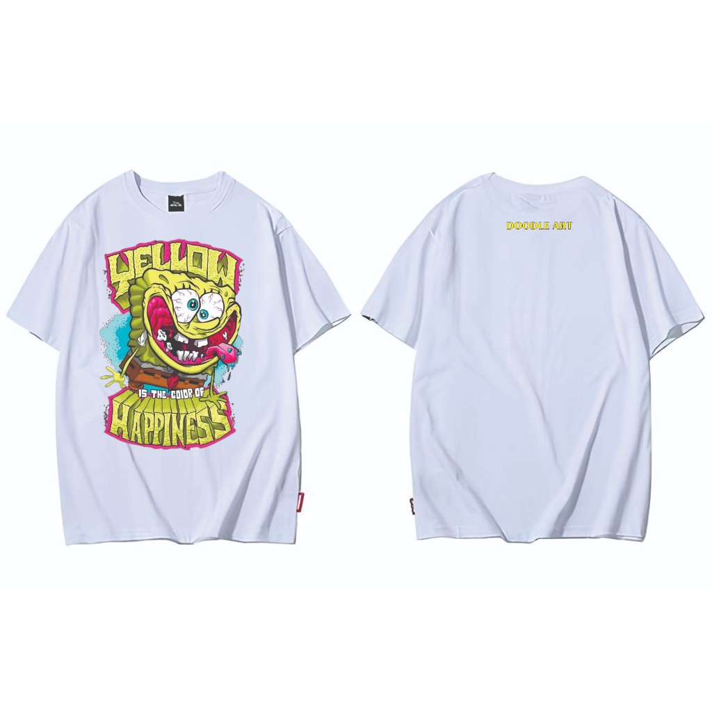 Kaos Distro Pria - Baju Doodle Art Warna Putih Lengan Pendek Pria Wanita Dewasa