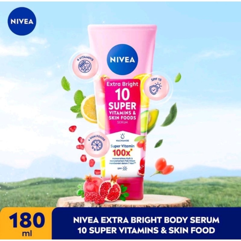 ORIGINAL NIVEA Extra Bright 10 Super Vitamins & Skin Food Serum 180ml Nivea Serum Cream
