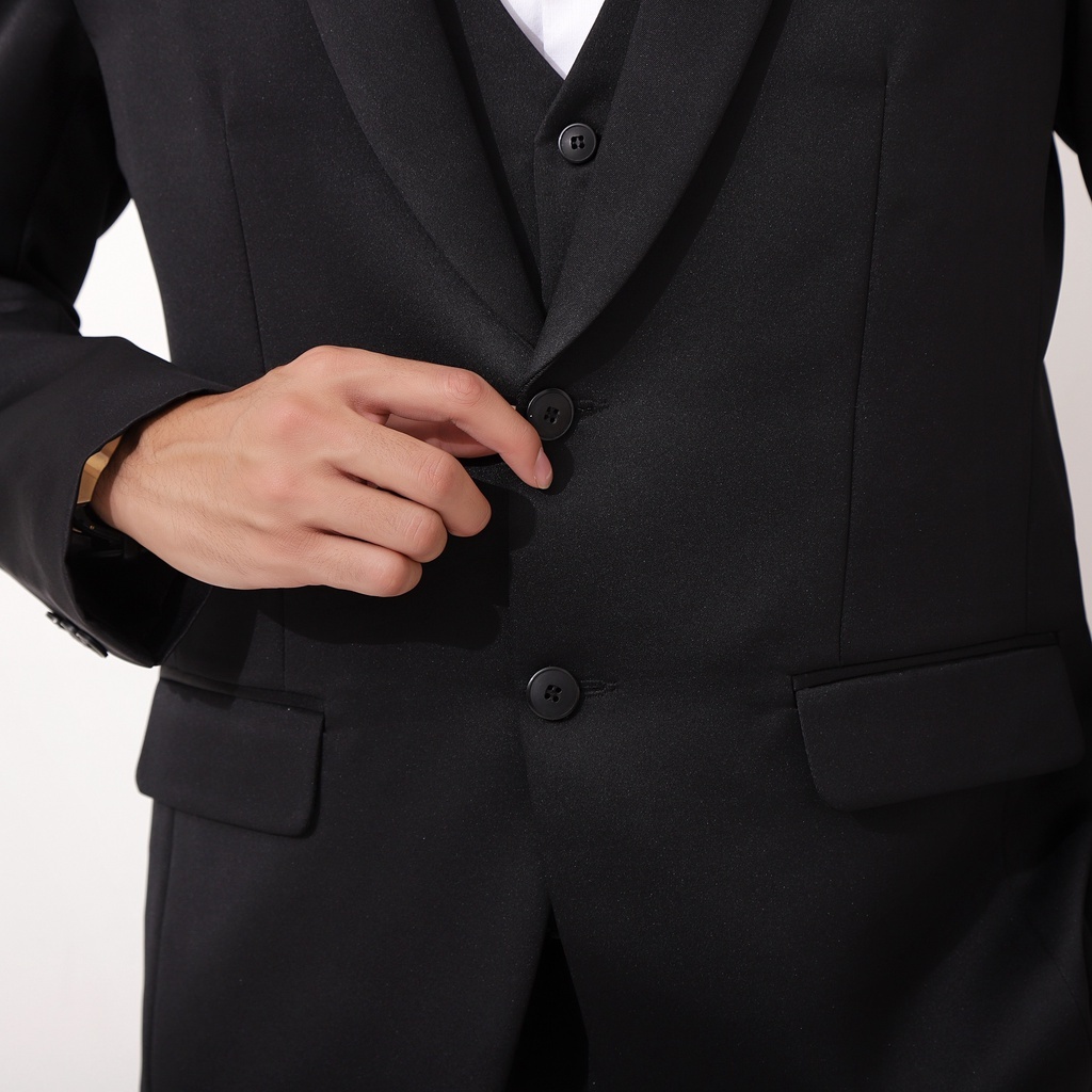 Jas hitam pria wisuda bahan valencia twist Blazer pria korea model slimfit untuk nikah kondangan