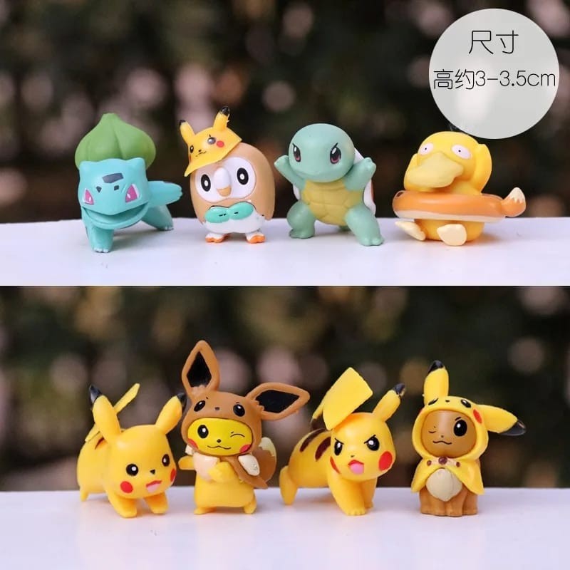 FIGURE POKEMON PIKACHU CHIBI COSTUM BULBASUR EVEE  SQUIRTLE SET ISI 8 PCS