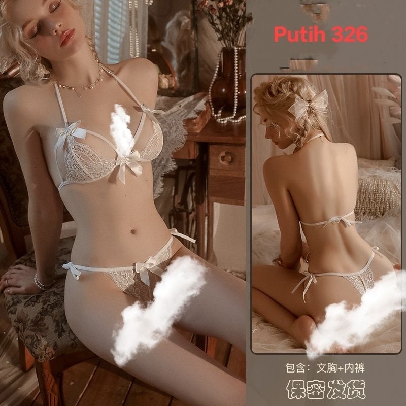 SET LINGERIE BRA + G-STRING SEXY PAKAIAN DALAM WANITA F326-Putih 326