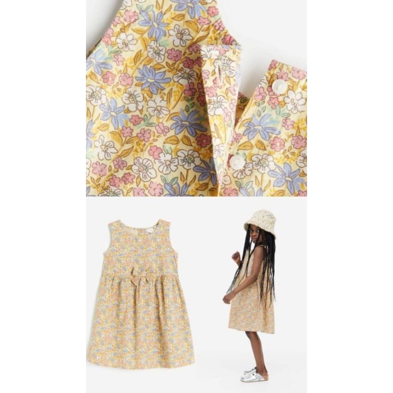 H&M Original Cotton Dress Light Yellow Floral