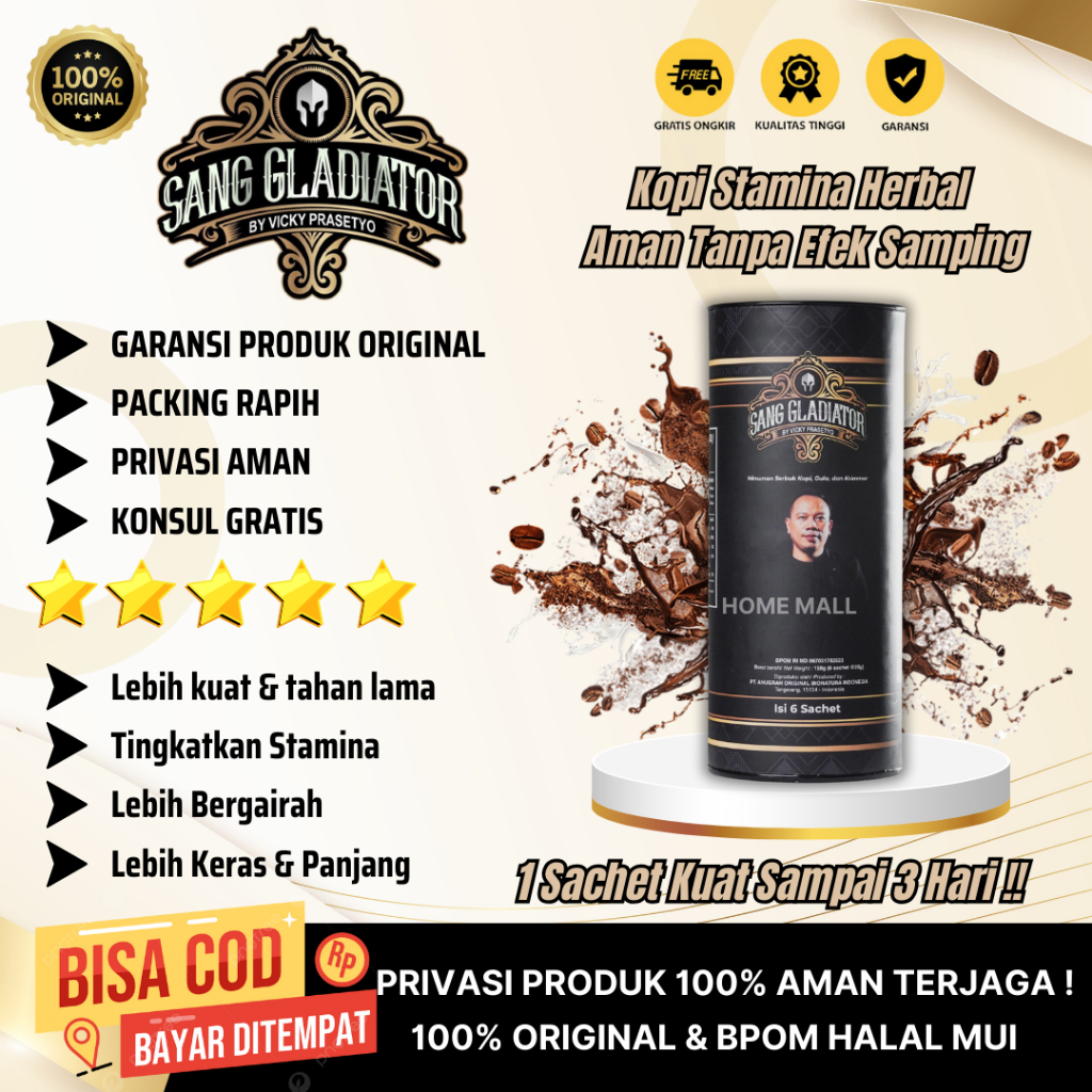 

Kopi Sang Gladiator Ekstrak Ginseng Original 1 Tube Isi 6 Sachet Coffee By Vicky Prasetyo