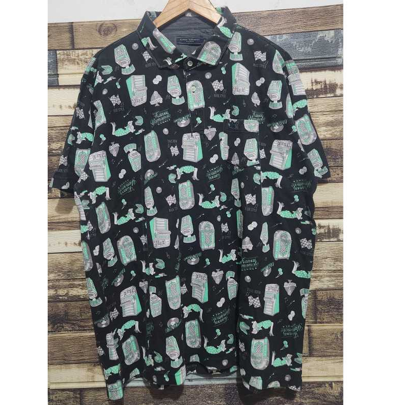 Kansai Yamamoto Overprint Baggy Polo Shirt Single Pocket Streetwear Japan ( Size XL )
