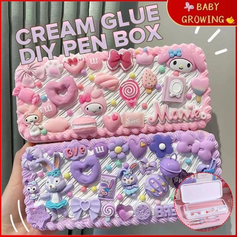 

【COD】DIY Cream Clay Pencil Case / Mendekor Pencilcase / Kit Kotak Pensil DIY / Stationery Pake Handmade / DIY Kotak alat tulis kreatif lem krim / DIY Pencilcase