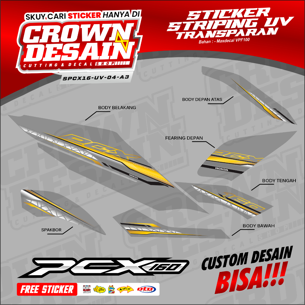 Striping Semifull PCX 160 New Variasi Gold Edition - Stiker Striping UV Transparan PCX 160 New Desai