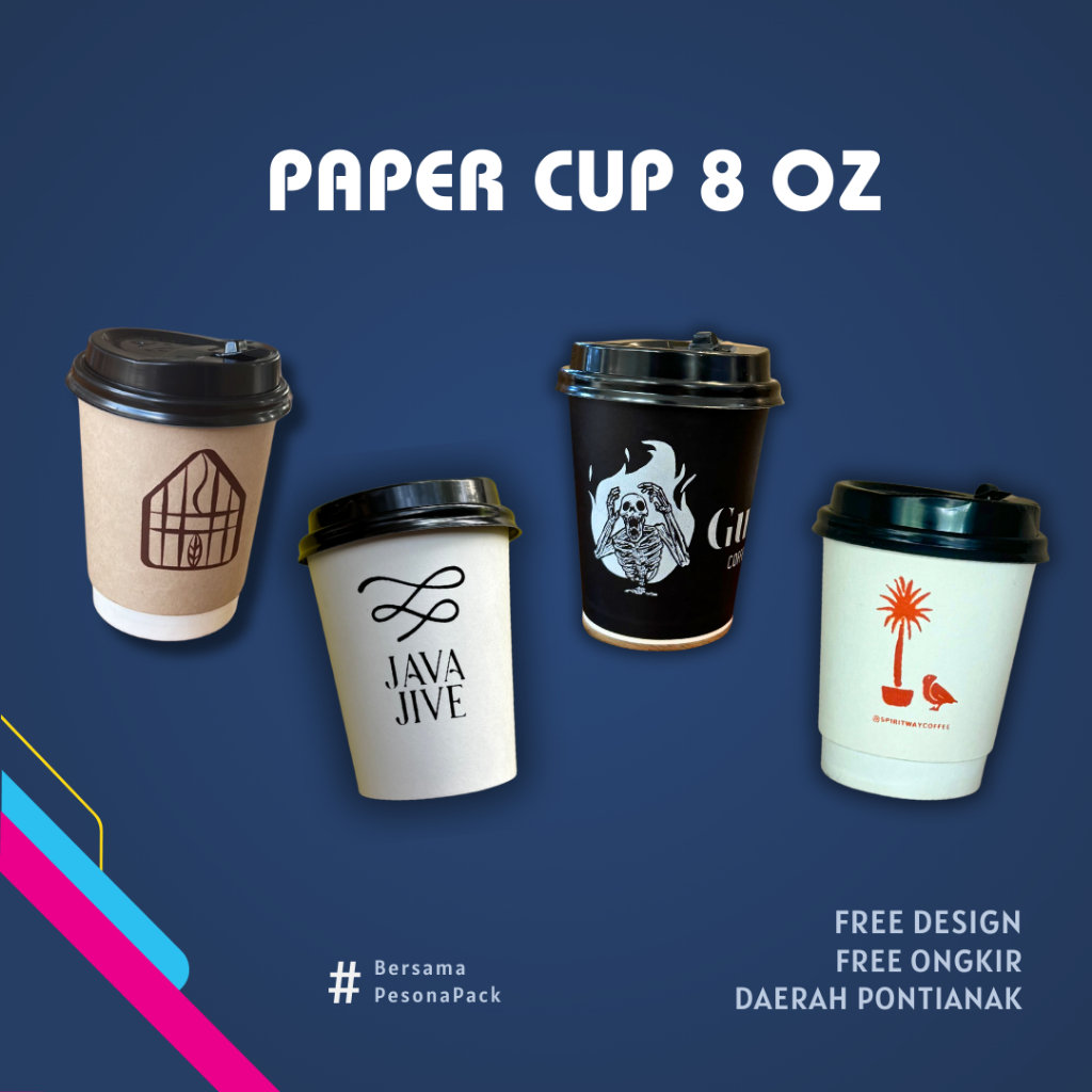 Sablon Paper Cup 8 Oz + Paper Cup 8 Oz Putih/Hitam/Coklat