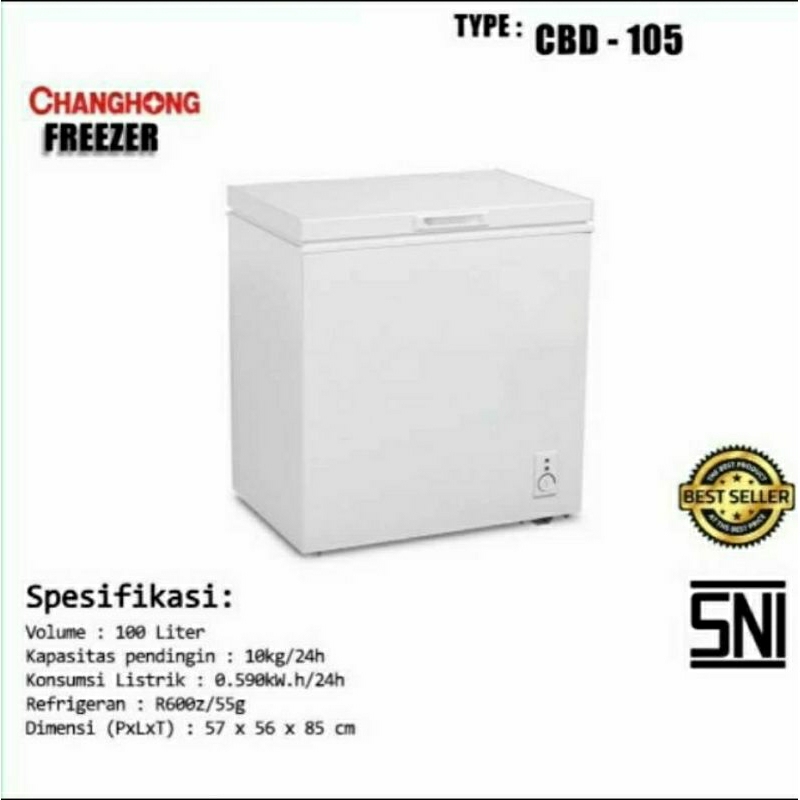 Changhong CBD-105 Chest Freezer Box 100 L Lemari Pembeku Daging Es Garansi Resmi SNI