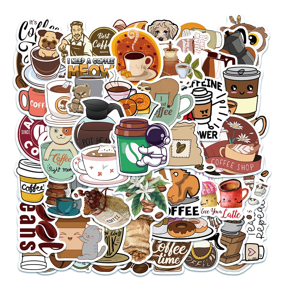 

New kopi Stiker lucu coffee cup Anti Air Stikers Berperekat Waterproof sticker decal buat Motor Helm Buku Journal Koper Casing HP Laptop Botol Minum