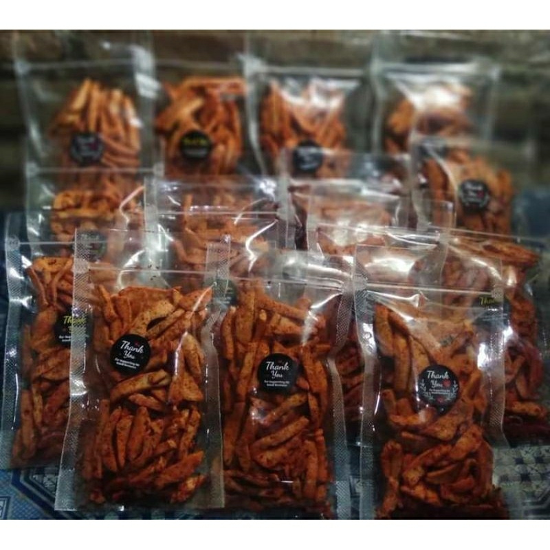 

Basreng pedas jeruk kemasan standing pouch 50g