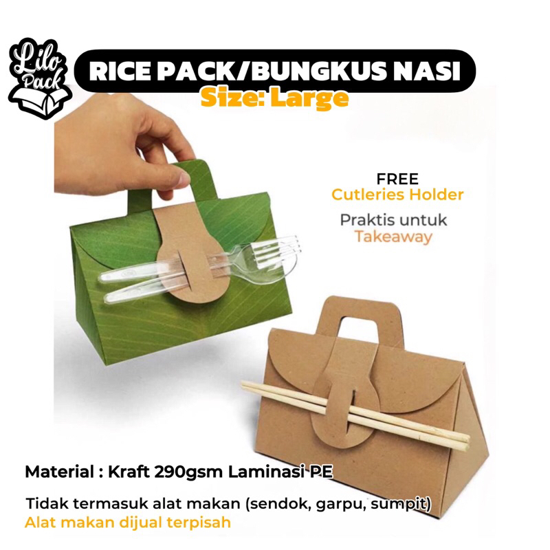 [ECER min. 10 pcs] Rice Pack Bungkus Nasi Lunch Box Kekinian Size Large | Kemasan Pembungkus Nasi Mi