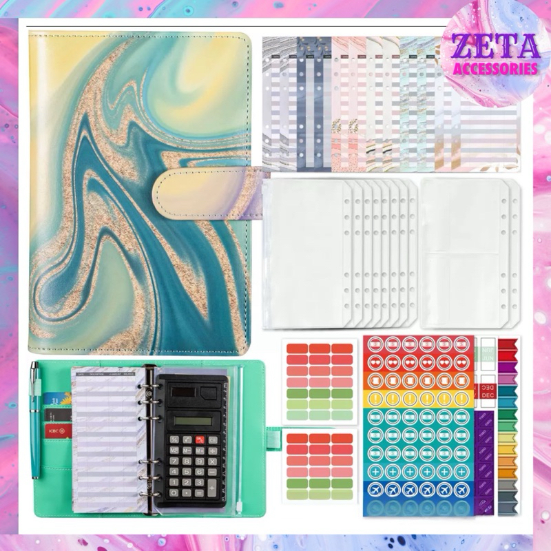 

Promo ZETA BN01 - Binder Kulit Keuangan A6 6 Ring Motif Marble Full Set Premium / Binder Kulit A6 6