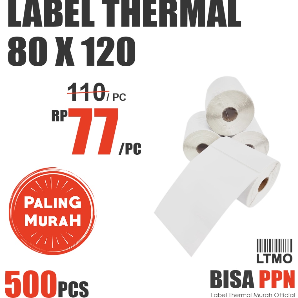 

Diskon Label Barcode MURAH 78 x 12 kes stiker thermal 8x12