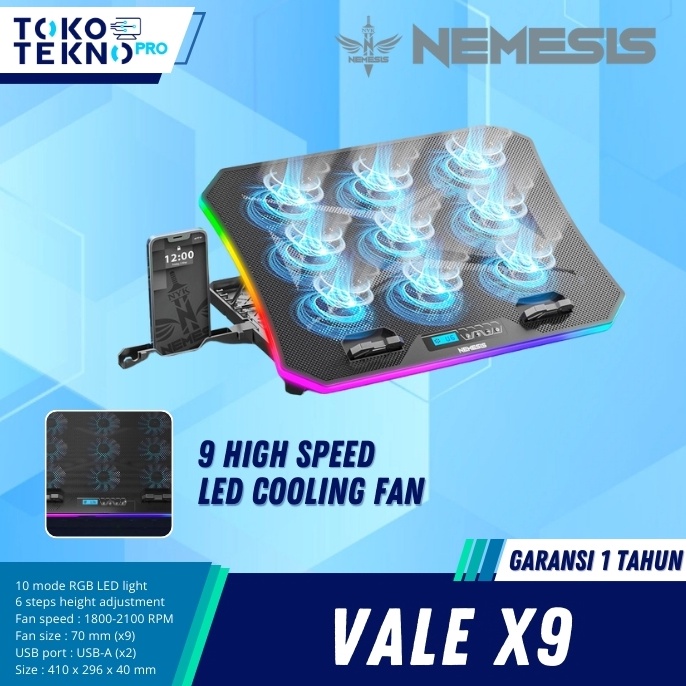 KODE E1I9 NYK Nemesis X9 Vale  X9 Cooling Pad RGB Kipas Pendingin Laptop