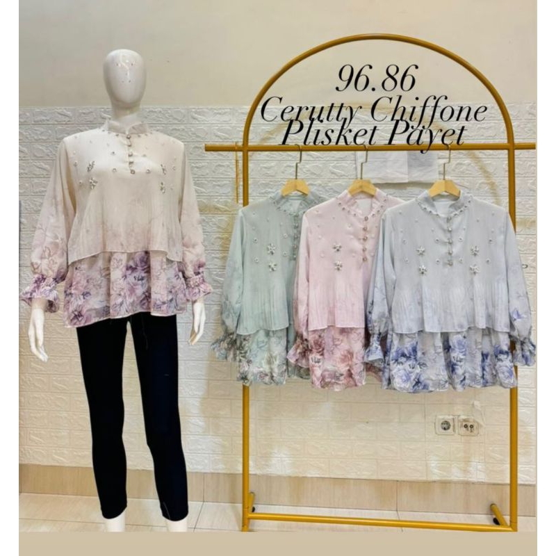 ATASAN BLOUSE CERUTY PLISKET PAYET IMPORT PREMIUM
