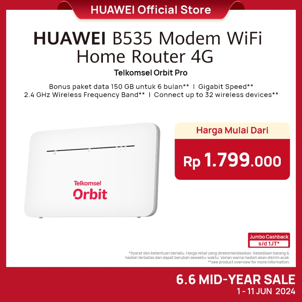 Telkomsel Orbit Pro H1 Modem WiFi 4G High Speed Bonus Data