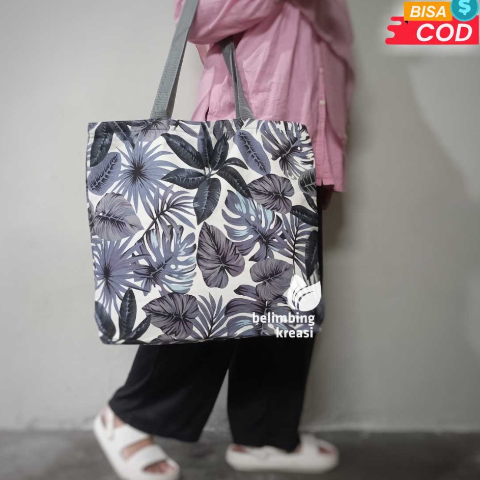 Harga Termurah Tas totebag wanita jumbo besar kanvas motif resleting serbaa multifungsi Tote ibu ibu
