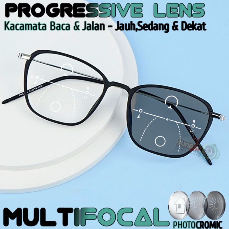 Kacamata Progresif Pria/Wanita | Kacamata Baca Plus Jalan | Frame Kacamata Progresif Photochromic