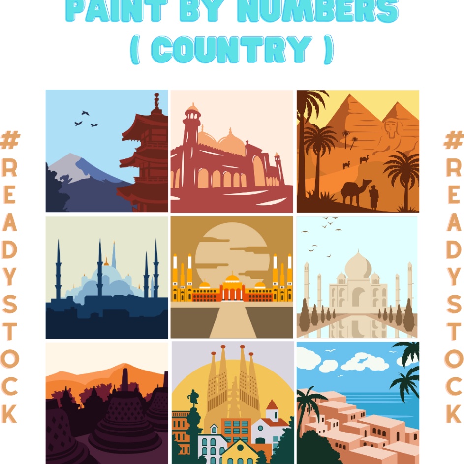 

Paint By Number Kit Country l DIY Paint by Number KIT l Canvas Lukisan 2 x 2 cm yemen india japan mesir maroko pakistan spanyol