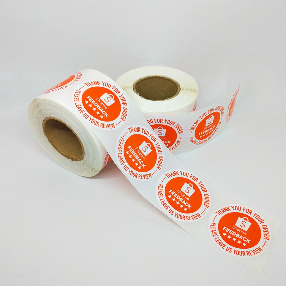 

5 pcs Sticker Label Thank You Shopee Review Feedback Segel Tag Ucapan 45 cm 1 Roll isi 5 pcs
