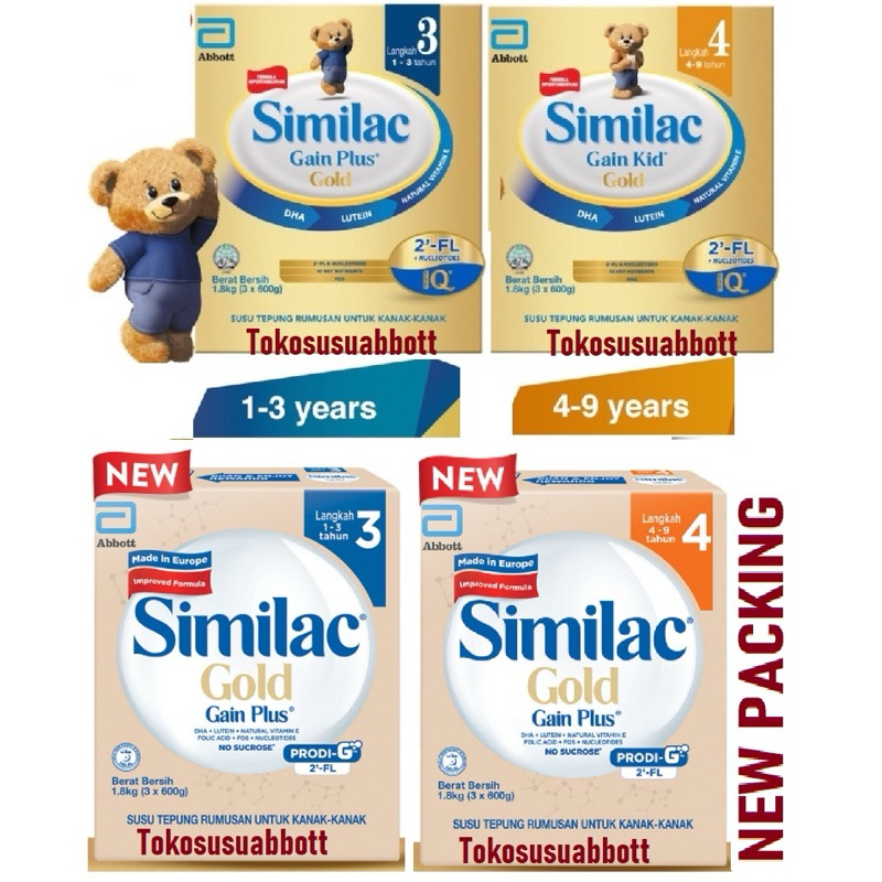 Exp 2025 Malaysia 1.8kg Susu Abbott Similac Gold 2FL 2 FL Similac Gain Plus Gain Kid Step 3 4 Formul