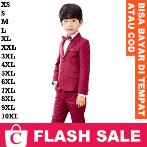 CAPTAIN Jas Pria Blazer Cowok Anak MERAH MAROON HATI TUA GELAP RED LIS PUTIH Size Anak-Anak Model Ke