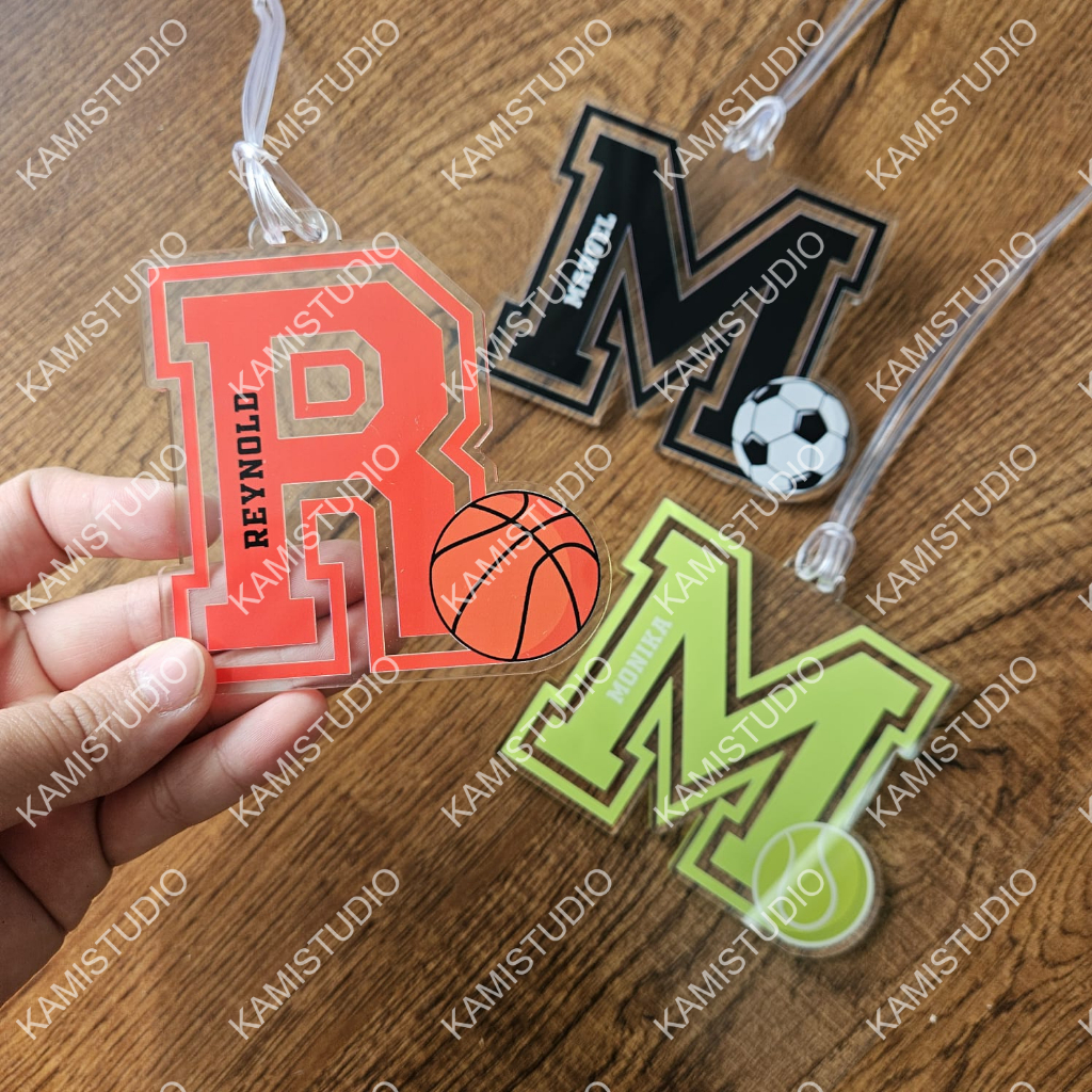 LUGGAGE TAG INISIAL BOLA/ GANTUNGAN KOPER SPORTS / GANTUNGAN TAS NAMA BOLA / BAG TAG PRINTING NAMA /