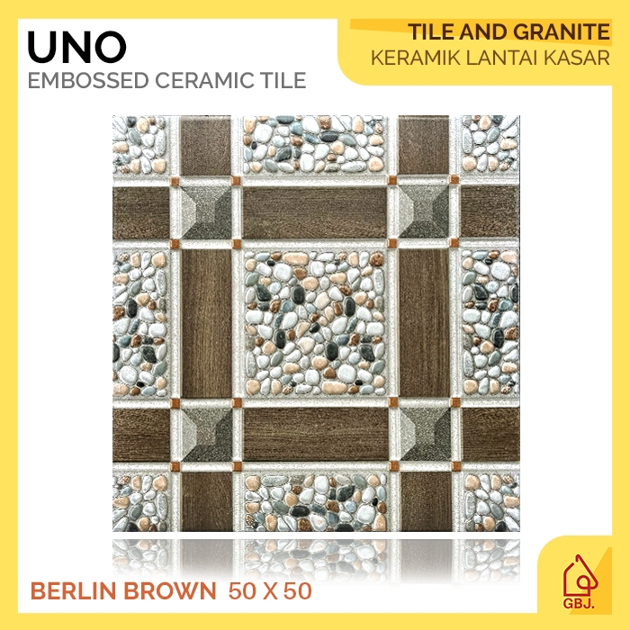 KERAMIK UNO 50 X 50 BERLIN BROWN KASAR MOTIF BATU / KERAMIK LANTAI MATTE EMBOSSED TIMBUL BATU ALAM