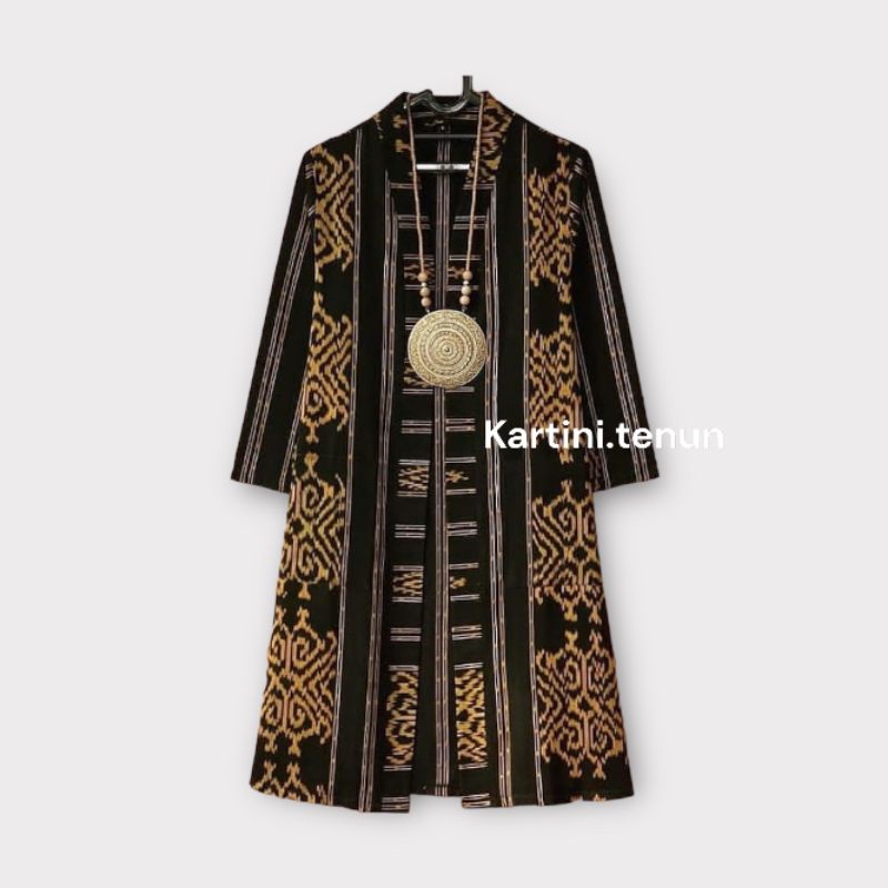 ( Ready ) Long outer kardigan basic motif tenun / baju tenun outer panjang wanita