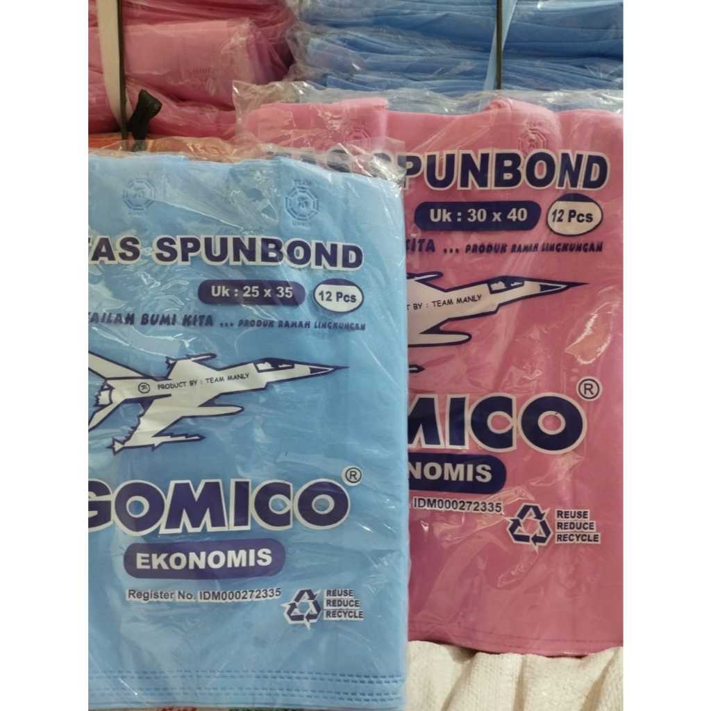 

Goodie Bag Spunbond Handle Lipatan Samping MERK GOMICO UK 30X40X8 HARGA PERLUSIN (ISI 12PCS)